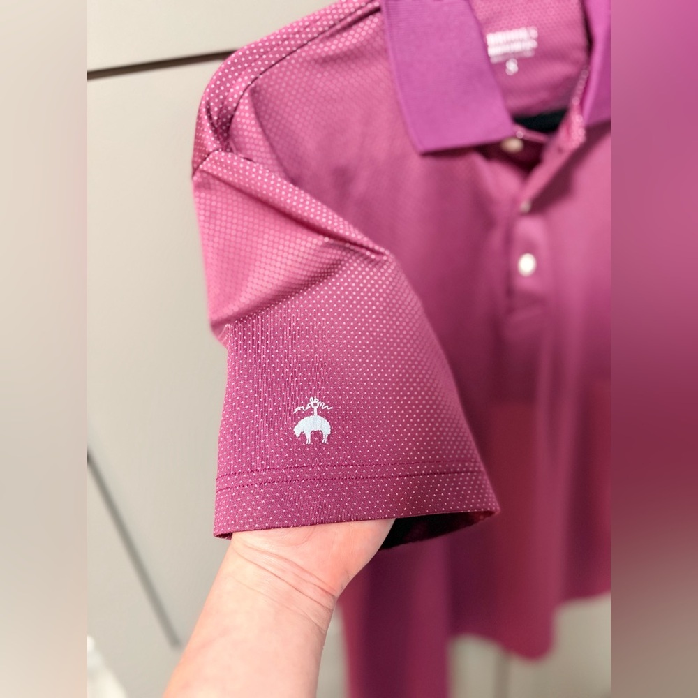 Brooks Brothers Men's Small Polo Shirt Maroon Micro-Dot Stretch Golf Performance - Picture 7 of 16
